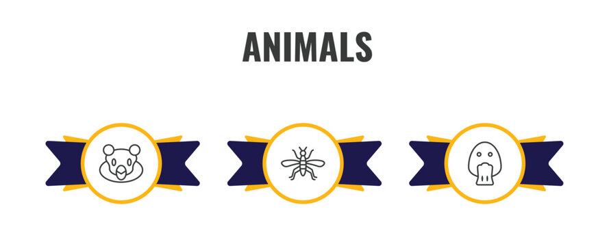 animals outline icon set. thin line snigir, mosquito, platypus icons. editable vector