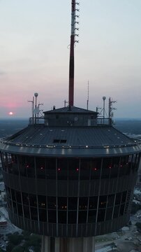 Cinematic Panoramic Tower View in San Antonio Texas at Sunset