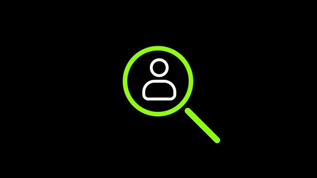 animated in magnifier glass with man icon. searching profile by magnifier glass icon
