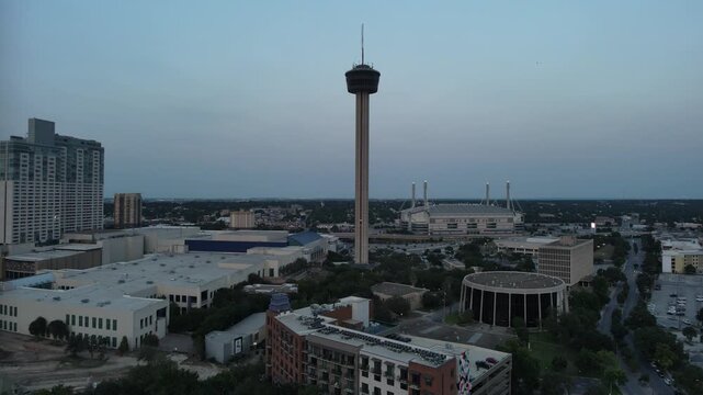 Cinematic Panoramic Tower View in San Antonio Texas at Sunset