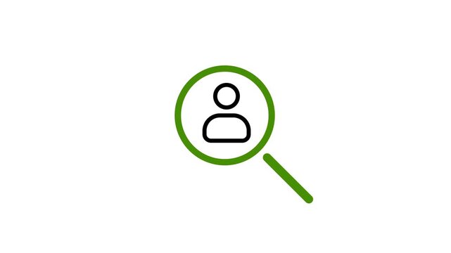 animated in magnifier glass with man icon. searching profile by magnifier glass icon