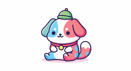 Fototapeta premium Cute Kawaii Dog Wearing a Hat and Scarf.