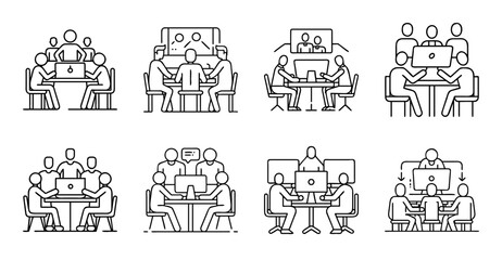 Naklejka premium Flat icons of diverse people sitting and standing - Set of simple vector icons showing people in casual poses, sitting and standing with diverse appearances.