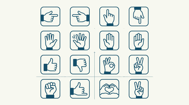 Various hand gestures icons set.