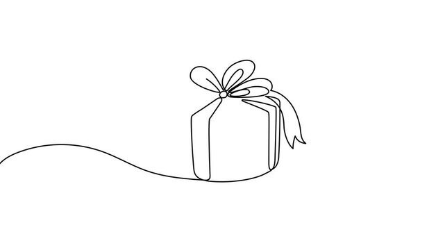 Continuous one line gift design box vector illustration art drawing ribbon. Gift box birthday icon isolated abstract present valentine paper delivery concept doodle wedding open love fashion happy