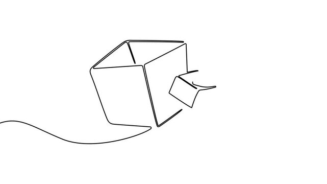 Continuous one line gift design box vector illustration art drawing ribbon. Gift box birthday icon isolated abstract present valentine paper delivery concept doodle wedding open love fashion happy