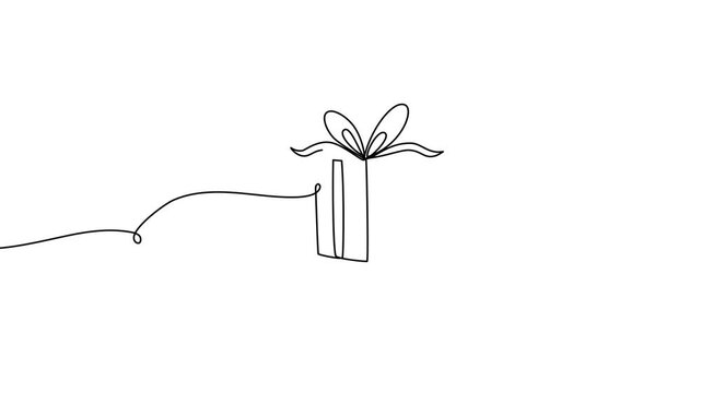 Continuous one line gift design box vector illustration art drawing ribbon. Gift box birthday icon isolated abstract present valentine paper delivery concept doodle wedding open love fashion happy