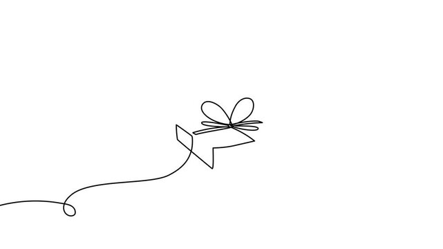 Continuous one line gift design box vector illustration art drawing ribbon. Gift box birthday icon isolated abstract present valentine paper delivery concept doodle wedding open love fashion happy