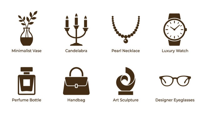 Set of luxury lifestyle and fashion accessory icons.
