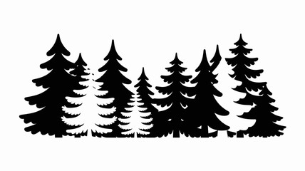 Obraz premium Silhouette of coniferous trees against a white background a minimalist forest scene