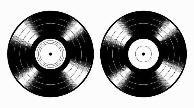 two black vinyl records with white labels isolated on a white background