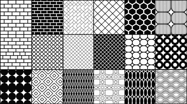 geometric patterns collection black and white vector illustration with repeating designs
