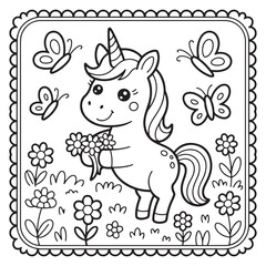 Obraz premium Unicorn bold and easy coloring page. Line art illustration.