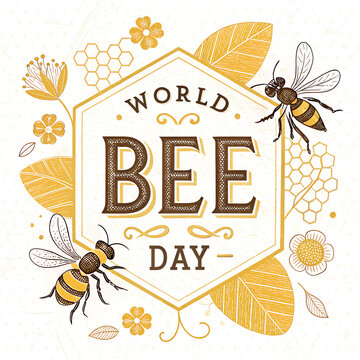 Engraved style world bee day art banner.