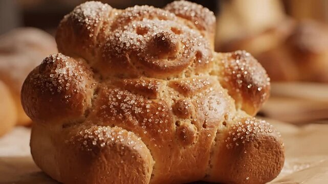 Delicious Teddy Bear Shaped Bread Being Sprinkled with Sugar.