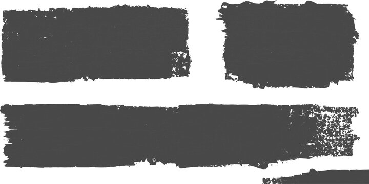 Black brush stroke shapes on white background abstract textured rectangles and lines