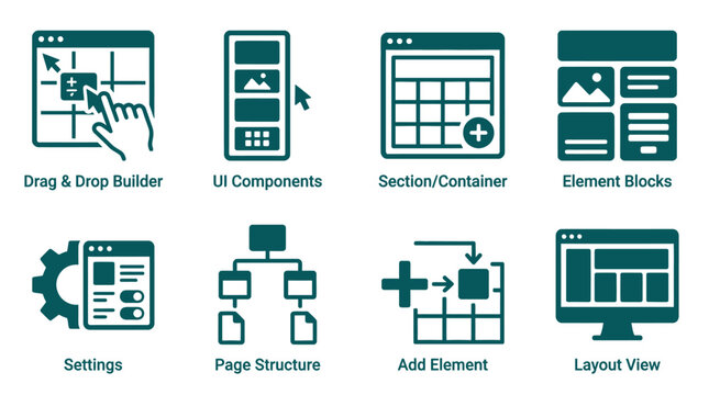 Set of website builder and web development interface icons.