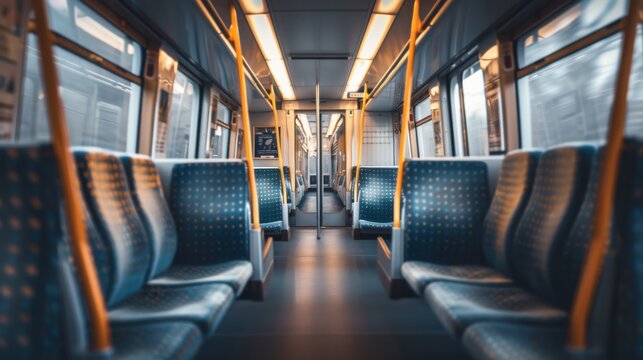 Empty train carriage symmetrical seats realistic shot with natural light Canon EOS R5