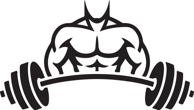 Muscular bodybuilder lifting heavy barbell vector, fitness gym logo icon, strong male torso silhouette for weightlifting and bodybuilding branding