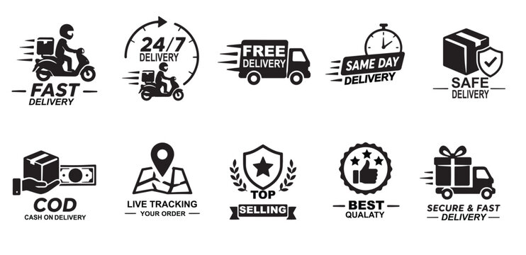 Essential E-commerce Logistics Icon Set with Fast Delivery and Live Tracking