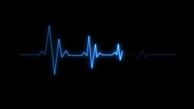 Abstract glowing neon heartbeat signal icon animation, loop motion animate footage. neon heartbeat line on black background.4K motion graphics.