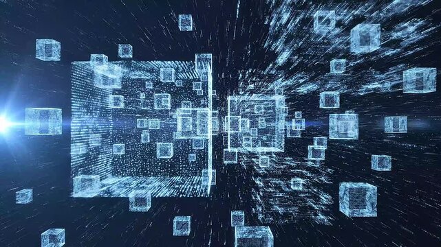 Futuristic Blue Cyberspace Interface Digital Data Blocks Background