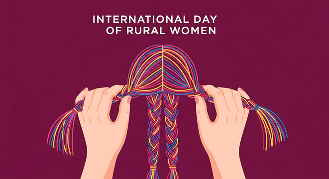 International day of rural women illustration with hands braiding colorful hair