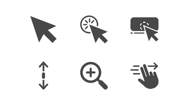 Collection of cursor icons illustrating various actions including selection and zooming