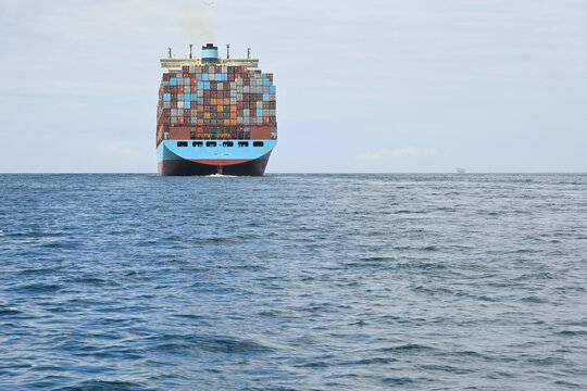 Large container ship leaving California.
