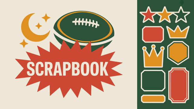 scrapbook themed stickers and elements with football moon stars and decorative shapes