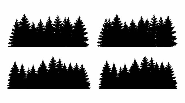 forest silhouette collection with four black tree line shapes on a white background