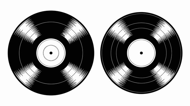 Two vinyl records in black and white isolated on a white background