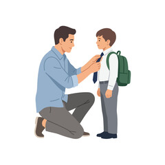 Fototapeta premium father tying son s tie illustration with father and child getting ready