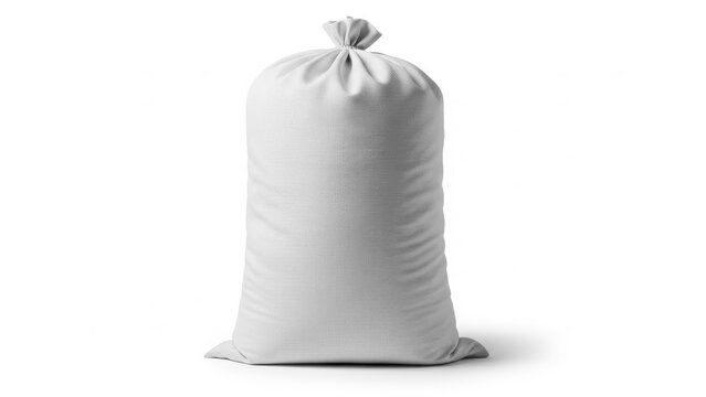 A plain white woven polypropylene sack isolated on a clean white background