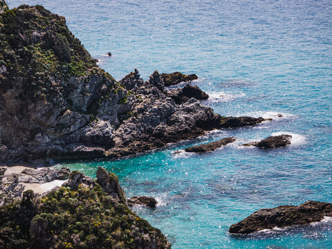 Rocky Mediterranean coastline in Capo Vaticano Italy