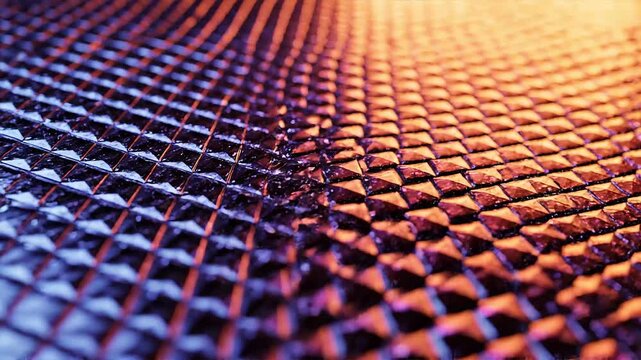 Abstract geometric background with carbon fiber grid texture and dual color neon glow