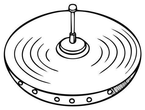 Hand drawn illustration of a single cymbal with concentric circles indicating sound waves and a metal stand