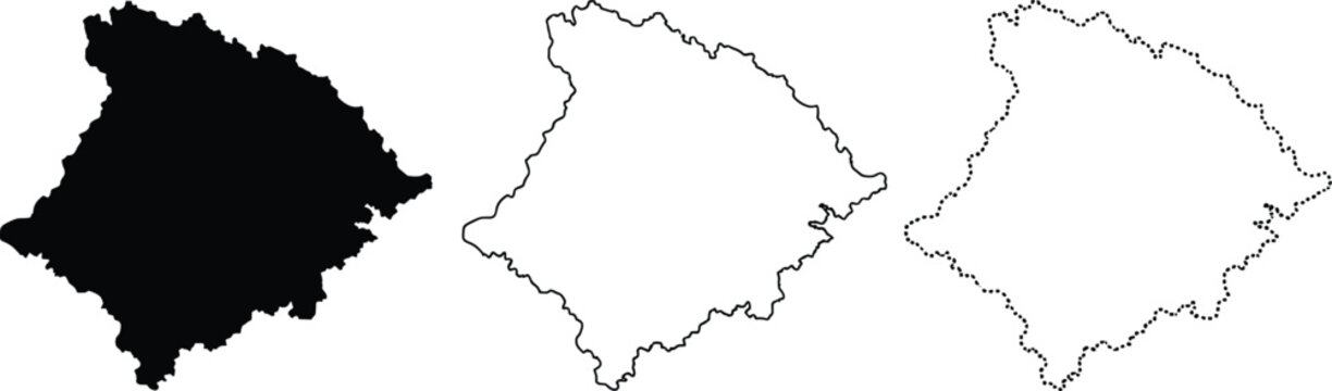 Lebanon Map Outline Vector Set, Solid Silhouette and Dotted Border Versions, Geographic Country Shape Illustration for Cartography, Infographic and Location Design