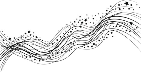 Abstract Wavy Lines with Sparkling Stars Vector Swoosh Design Element © BaishakhiRani