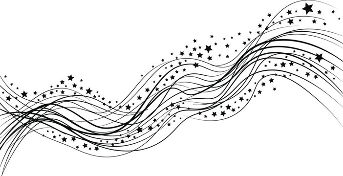 Abstract Wavy Lines with Sparkling Stars Vector Swoosh Design Element