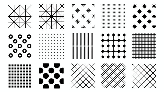 geometric pattern set black and white abstract designs on a white background
