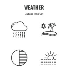 Naklejka premium weather outline icon set. thin line smog, subtropical climate, first quarter, foggy day icons. editable vector