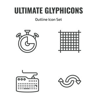 ultimate glyphicons outline icon set. thin line time almost full, square grid, computer keyboard, reload circular arrow icons. editable vector
