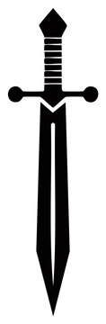 Classic medieval sword silhouette with a pointed blade and a crossguard for combat and heraldry