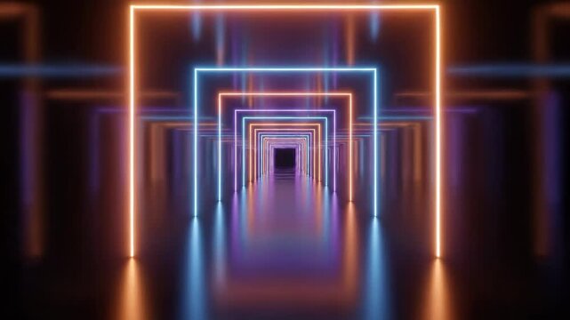 Digital Portal Glowing Squares Cyberpunk Tunnel