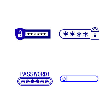 Password input fields with security icons isolated on transparent background