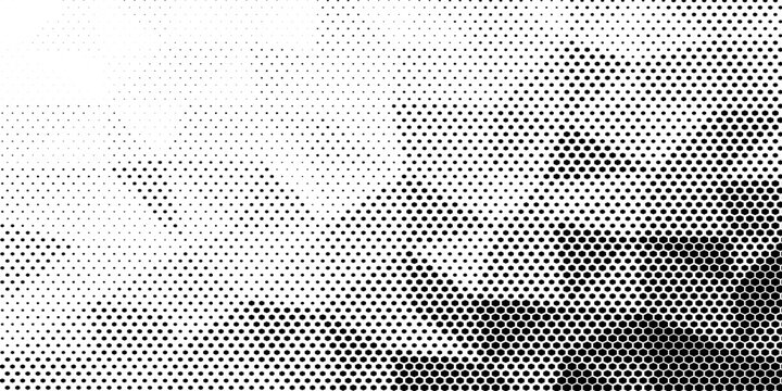 Dotted noise gradient texture. Fading grunge gradation pattern. Black retro halftone wallpaper. Rasterized pixelated comic background.