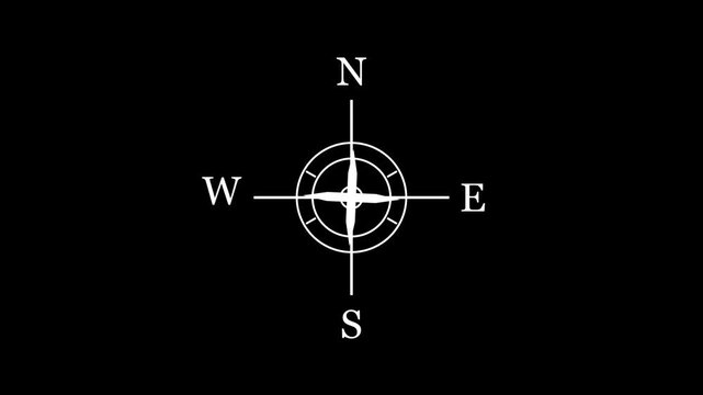 4K animated compass line icon on transparent alpha channel background for navigation, GPS, travel, and direction concepts.