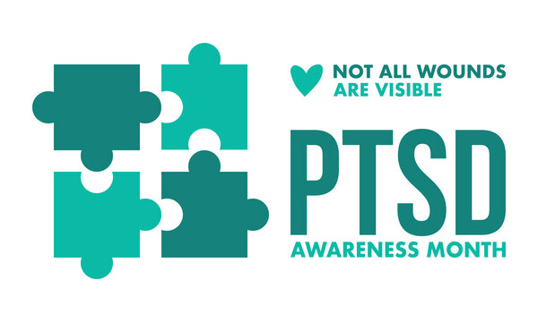 PTSD Awareness Month in June. Post Traumatic Stress Disorder. Celebrated annual in United States. Medical health care and awareness design. Poster, card, banner and background. Vector illustration