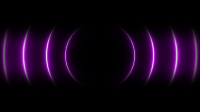 Seamless loop.Neon Wave abstract background. waves animation come from center. neon line radio wave animation on black background.4k neon video .